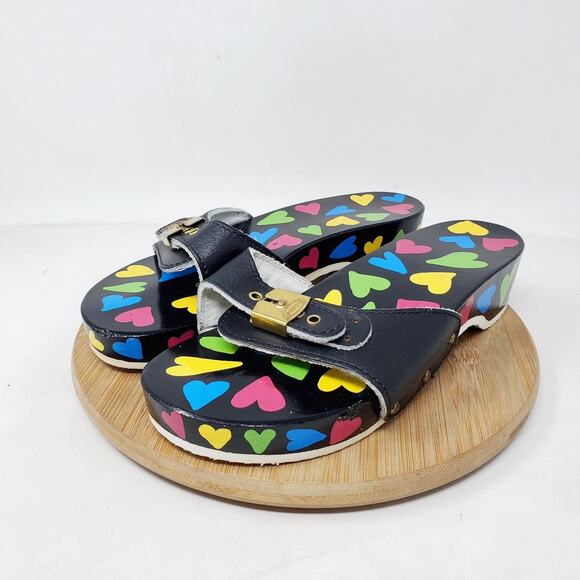 Dr Scholls Wooden Slide Sandals Womens 7 Original Clog Black Hearts Custom Paint - Picture 3 of 12
